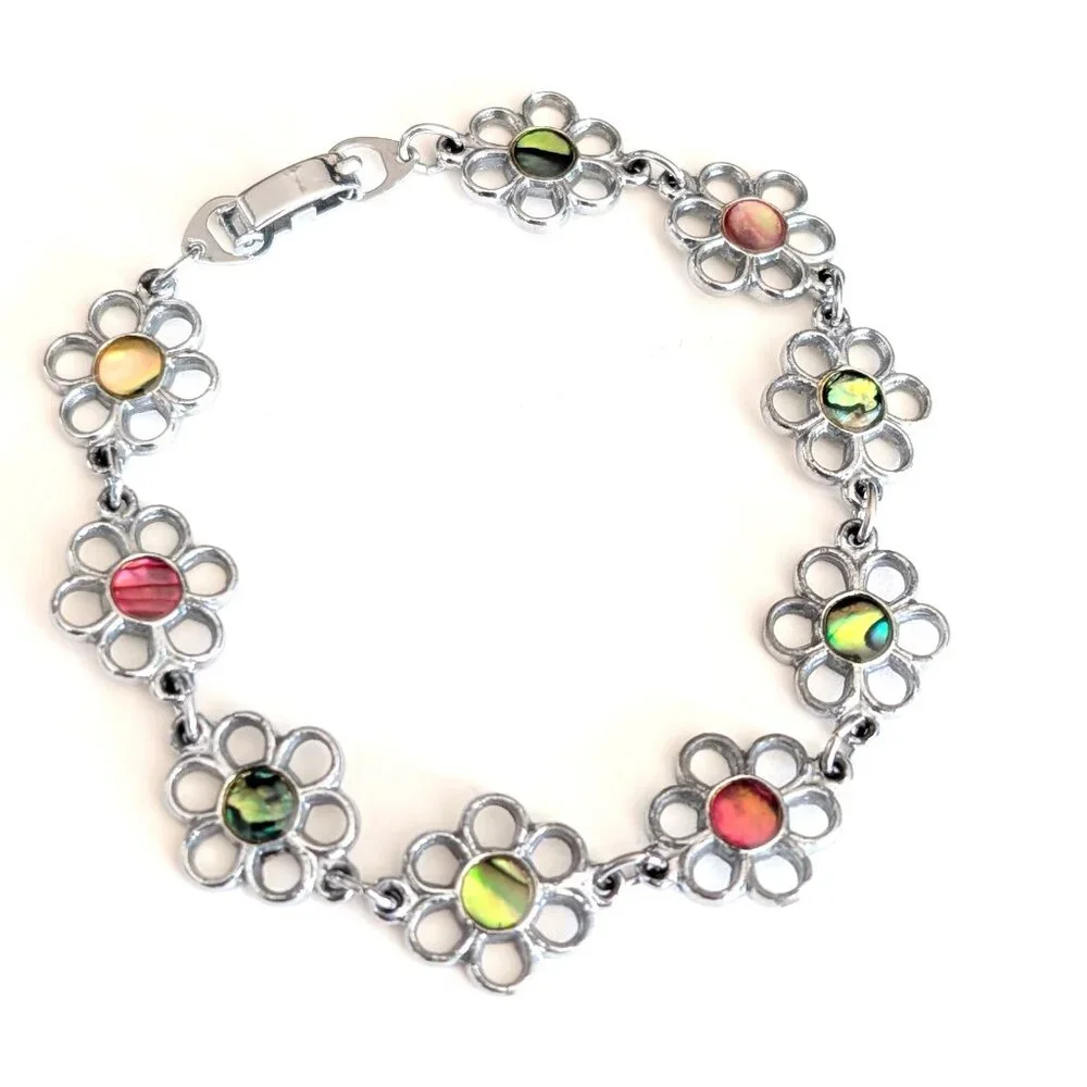 Silver flower bracelet with resin centers